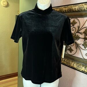 NWT Studio Works Turtleneck Velvet Short Sleeve - Black Sz SP
